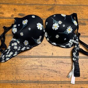 Black Daisy Print Push-Up Bra